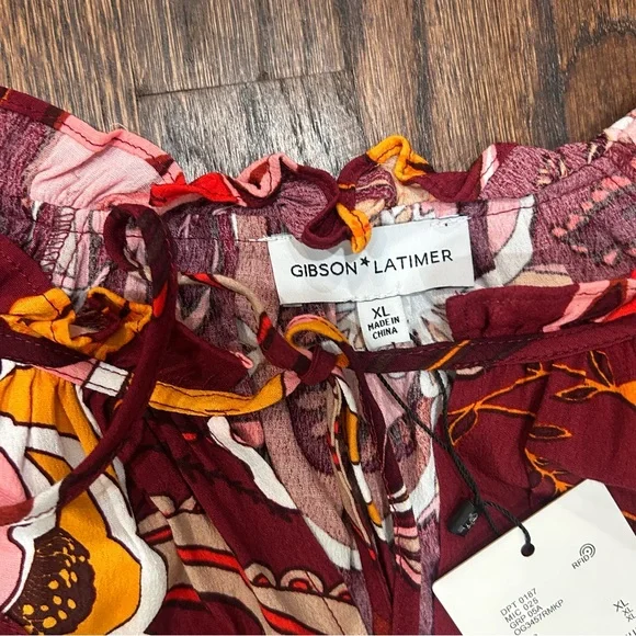 Gibson & Latimer Tie Neck Long Raglan Sleeve Floral Printed Dress Size XL - Picture 8 of 15